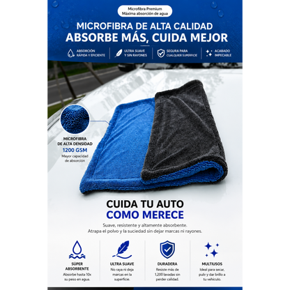 Toalla de Microfibra Premium para Auto 1200 GSM