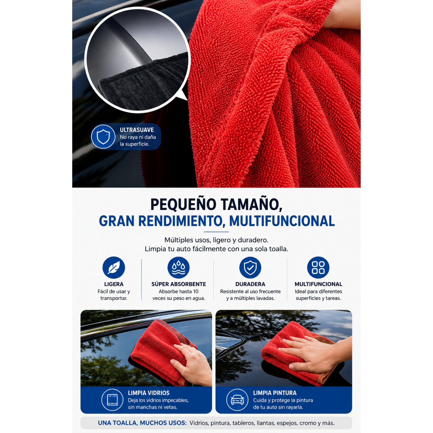Toalla de Microfibra Premium para Auto 1200 GSM