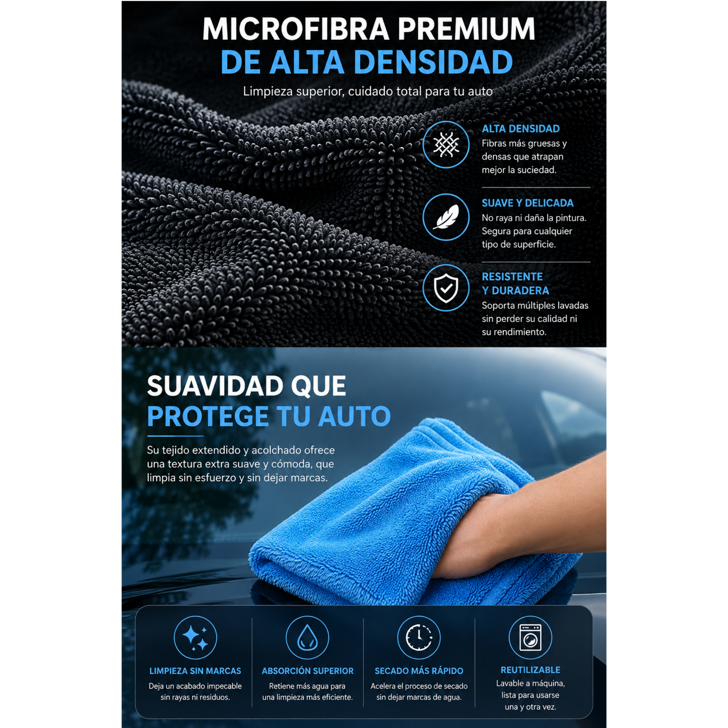 Toalla de Microfibra Premium para Auto 1200 GSM